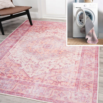 Alacati Ogee Medallion Washable Area Rug